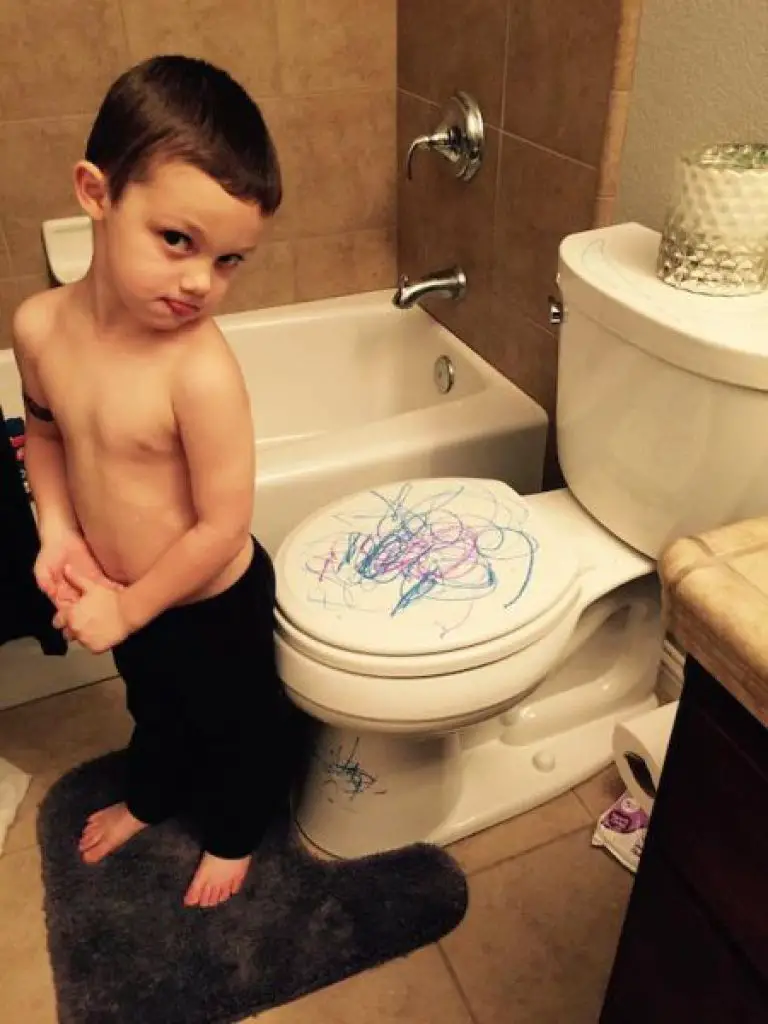 Boy drew all over the toilet seat