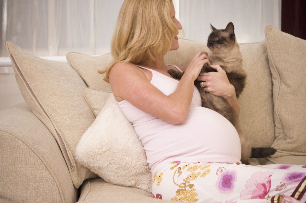 Pregnant woman with her cat